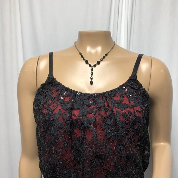 Studio Y Dress Womens Size Small Black Sequin Lace Overlay Red Lining Short NEW - Picture 2 of 8